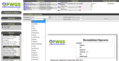 Informes personalizables PWGS rentabilidad operarios